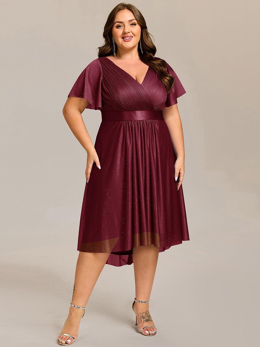 pretty SOL|Plus Size Glitter Ruffles Sleeve Asymmetrical Hem Midi Wedding Guest Dress