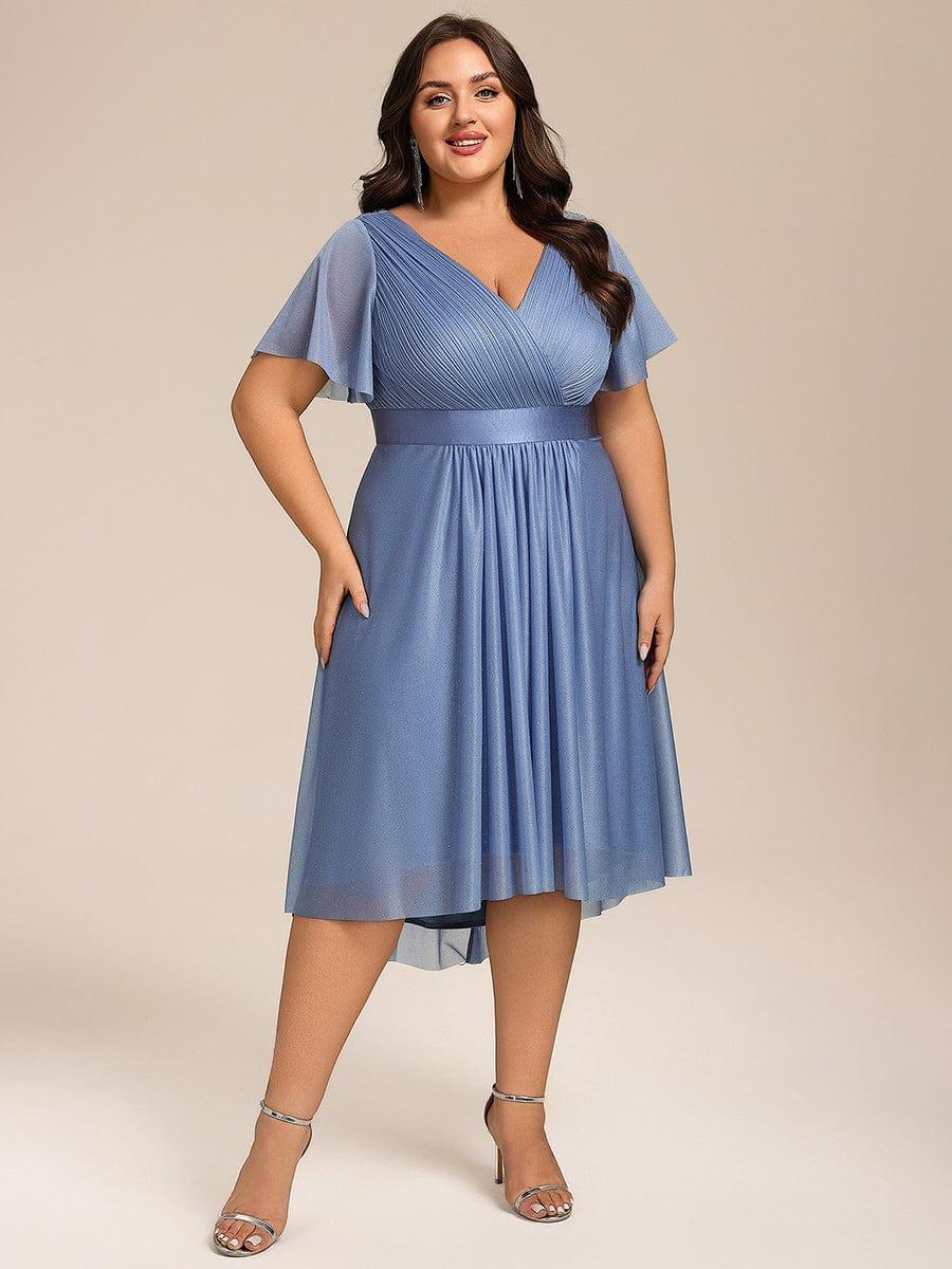 pretty SOL|Plus Size Glitter Ruffles Sleeve Asymmetrical Hem Midi Wedding Guest Dress