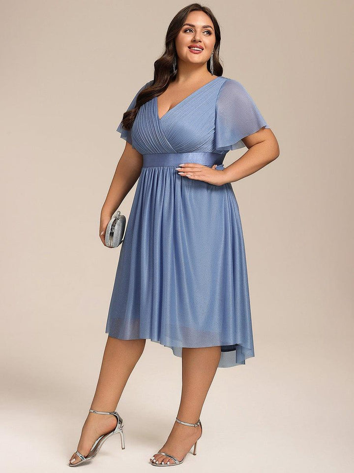 pretty SOL|Plus Size Glitter Ruffles Sleeve Asymmetrical Hem Midi Wedding Guest Dress