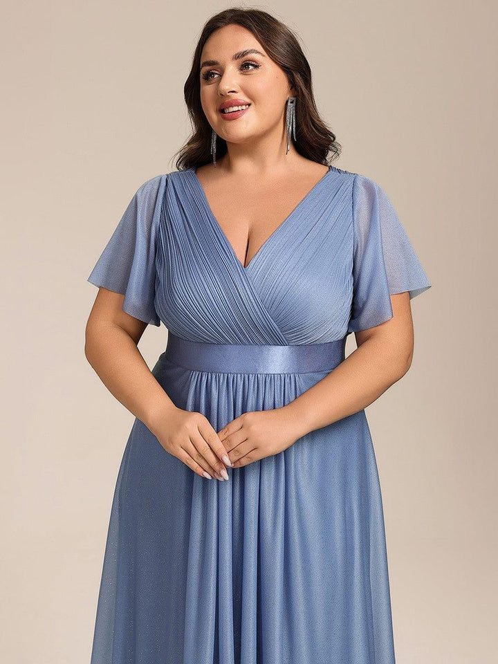 pretty SOL|Plus Size Glitter Ruffles Sleeve Asymmetrical Hem Midi Wedding Guest Dress