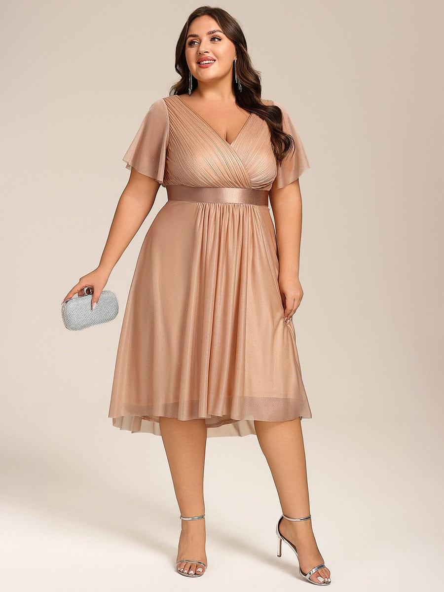 pretty SOL|Plus Size Glitter Ruffles Sleeve Asymmetrical Hem Midi Wedding Guest Dress