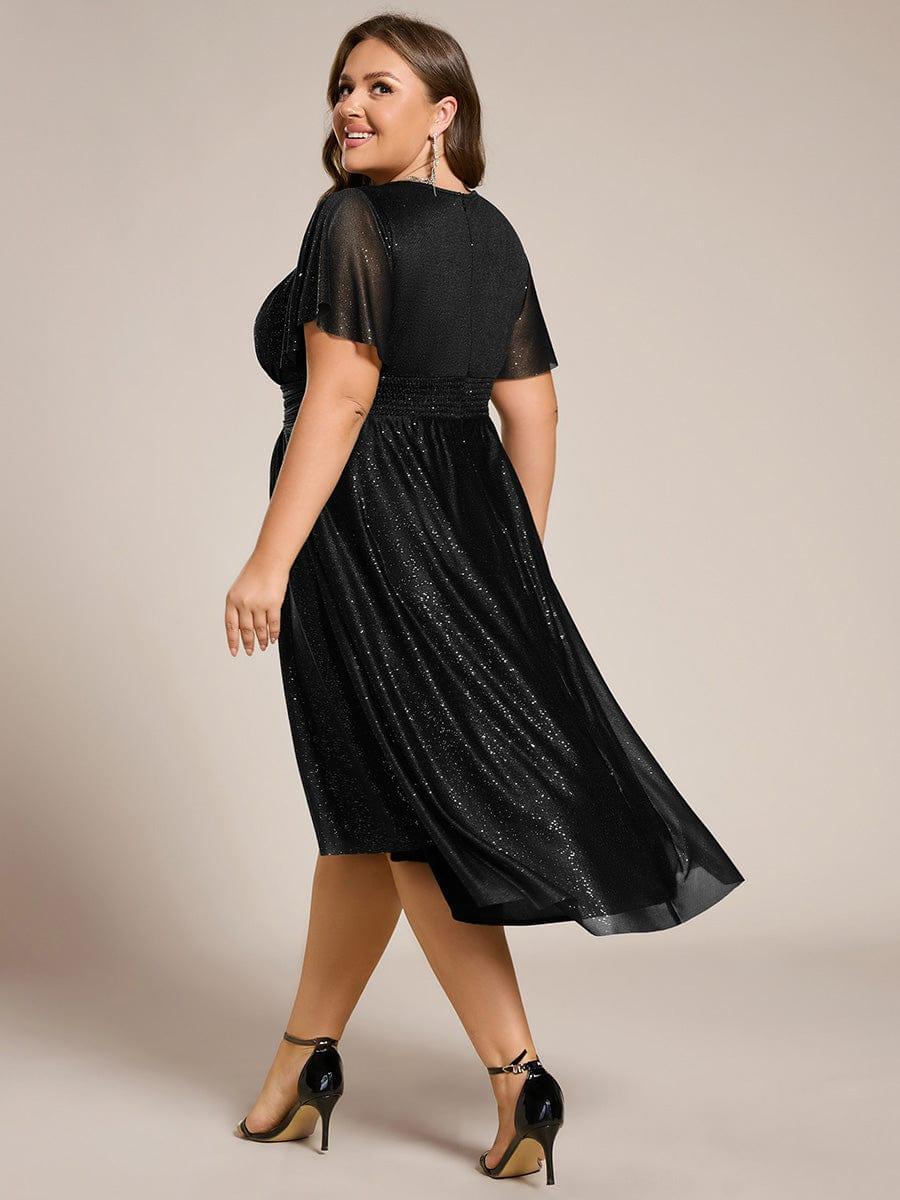 pretty CLARYN|Plus Size Glitter Round Neck Midi Wedding Guest Dress
