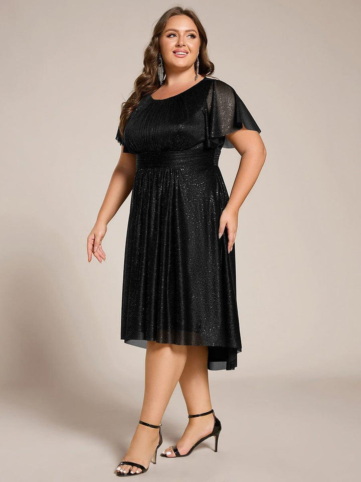 pretty CLARYN|Plus Size Glitter Round Neck Midi Wedding Guest Dress