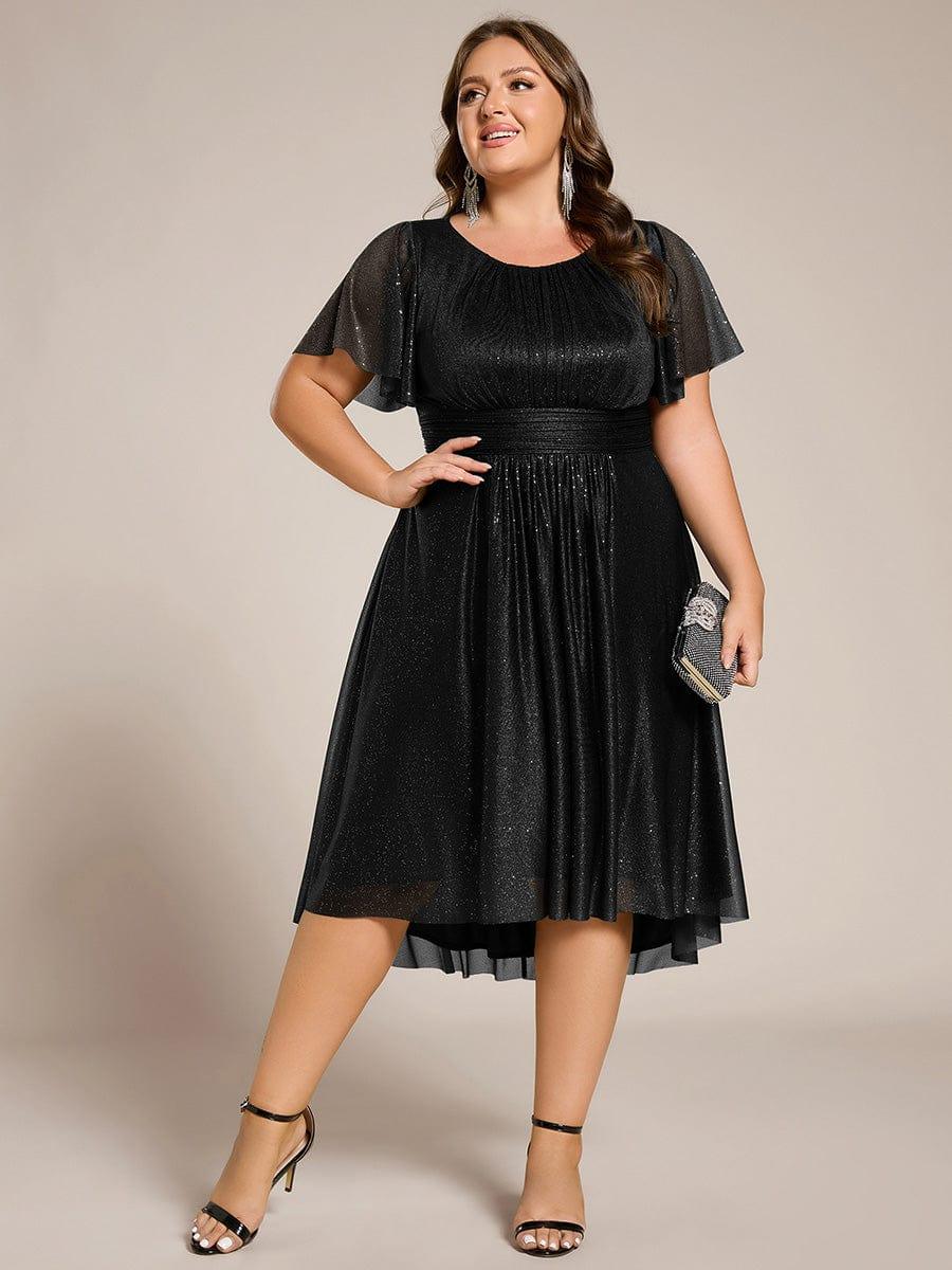 pretty CLARYN|Plus Size Glitter Round Neck Midi Wedding Guest Dress
