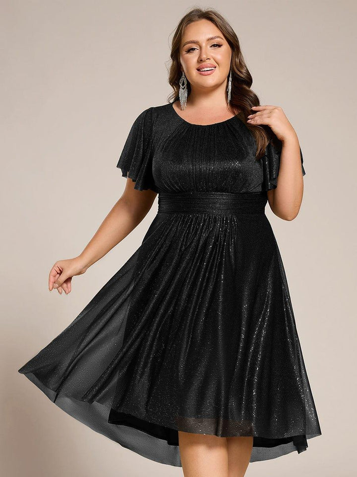 pretty CLARYN|Plus Size Glitter Round Neck Midi Wedding Guest Dress