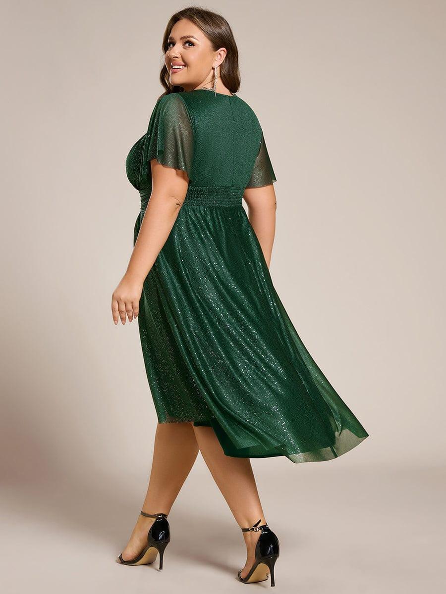pretty CLARYN|Plus Size Glitter Round Neck Midi Wedding Guest Dress