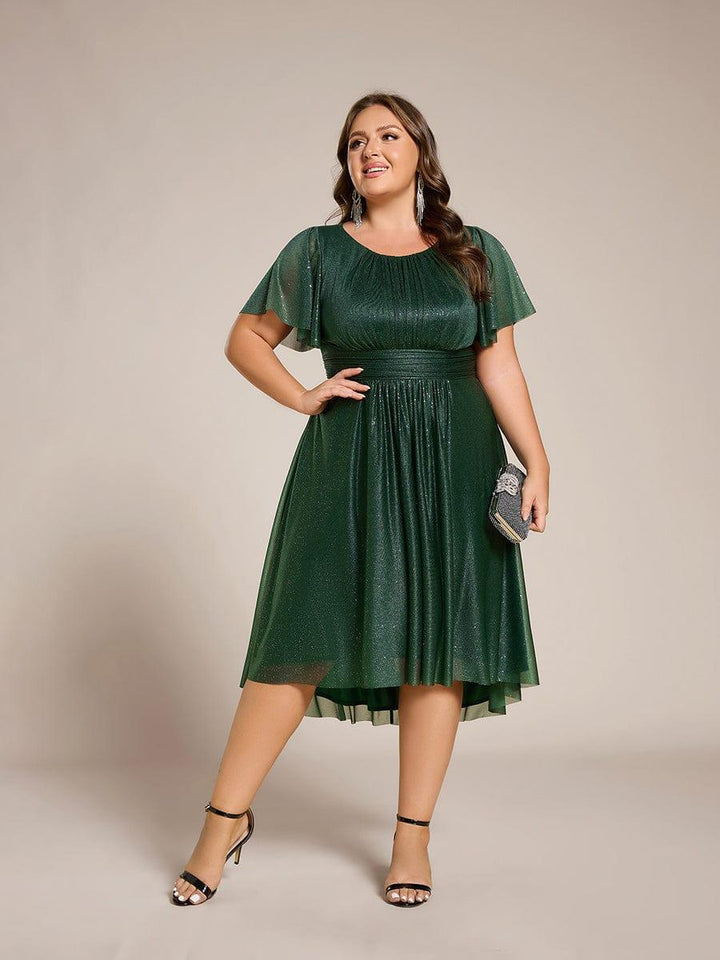 pretty CLARYN|Plus Size Glitter Round Neck Midi Wedding Guest Dress
