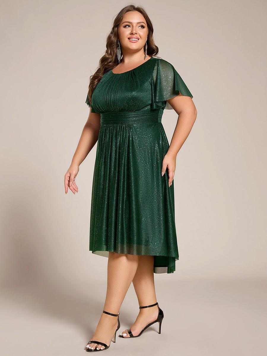 pretty CLARYN|Plus Size Glitter Round Neck Midi Wedding Guest Dress