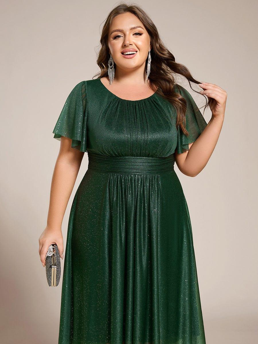 pretty CLARYN|Plus Size Glitter Round Neck Midi Wedding Guest Dress