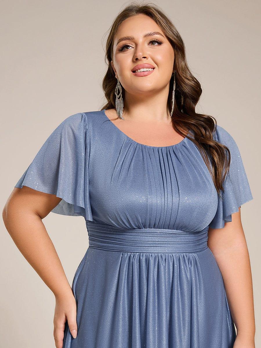 pretty CLARYN|Plus Size Glitter Round Neck Midi Wedding Guest Dress