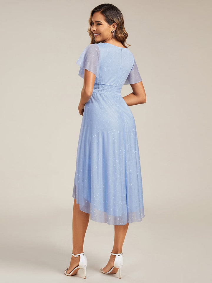 pretty CLARYN|Plus Size Glitter Round Neck Midi Wedding Guest Dress