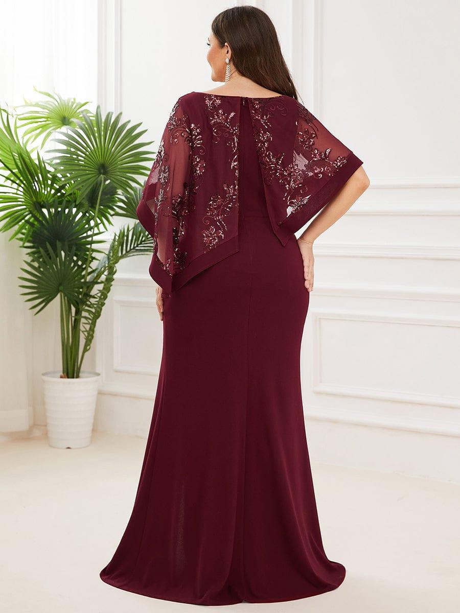 pretty CELINE|Plus Size Asymmetrical Cape Sequin Mother of the Bride Dress