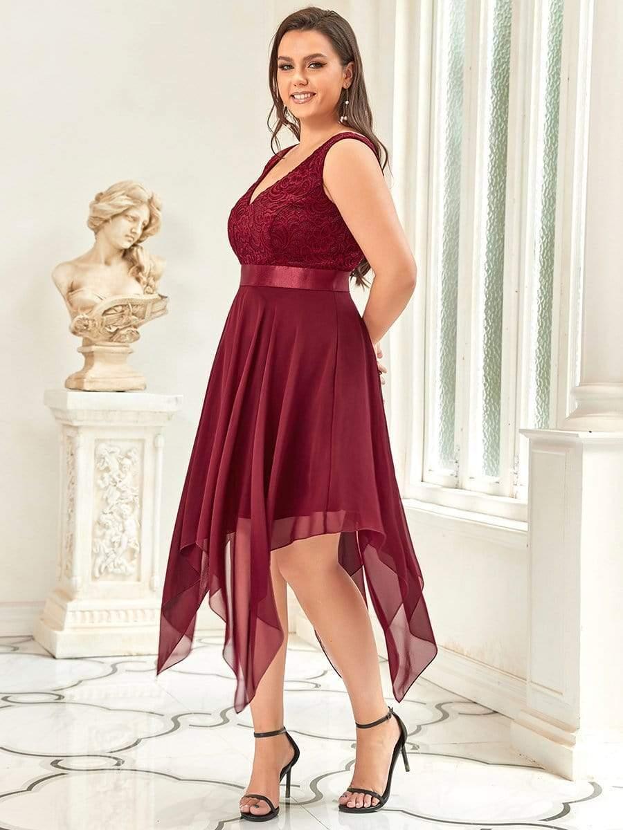 pretty COSTA|Plus Size Stunning V Neck Lace & Chiffon Prom Dress for Women (Final Sale)