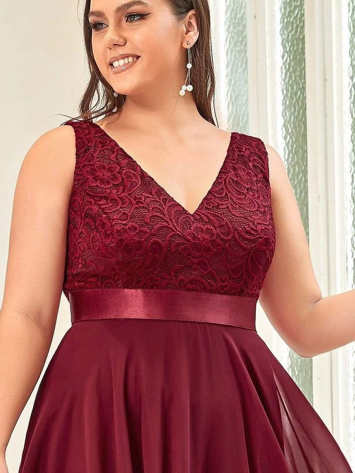 pretty COSTA|Plus Size Stunning V Neck Lace & Chiffon Prom Dress for Women (Final Sale)