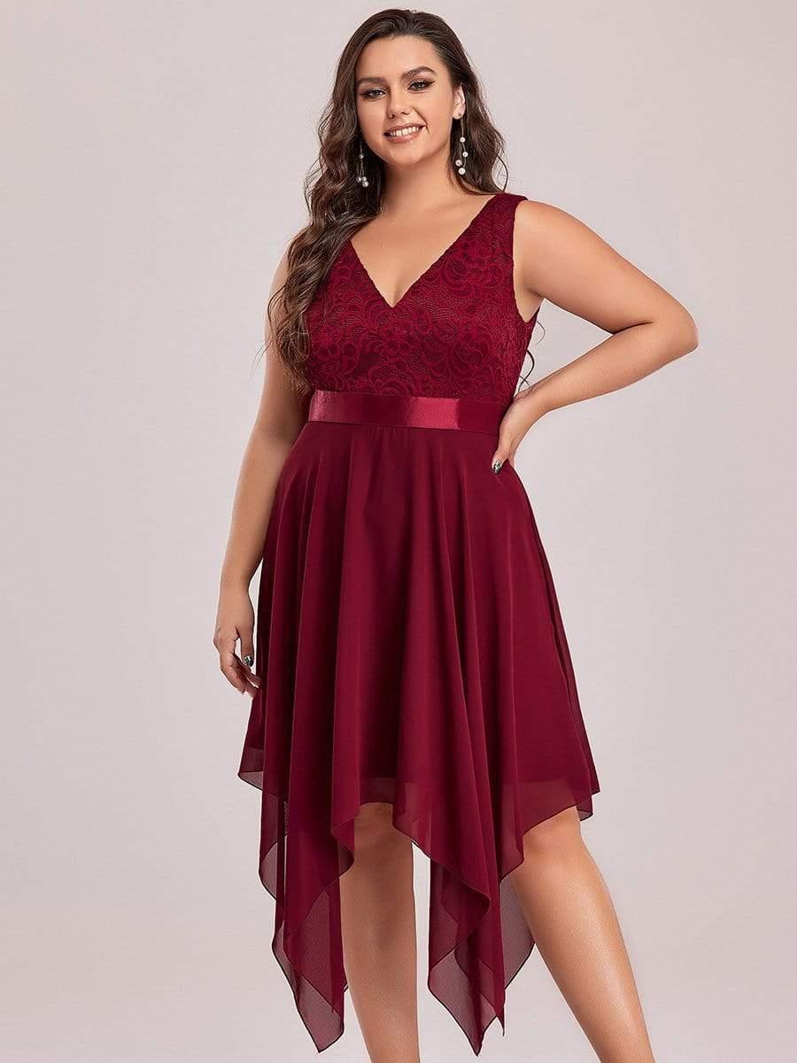 pretty COSTA|Plus Size Stunning V Neck Lace & Chiffon Prom Dress for Women (Final Sale)