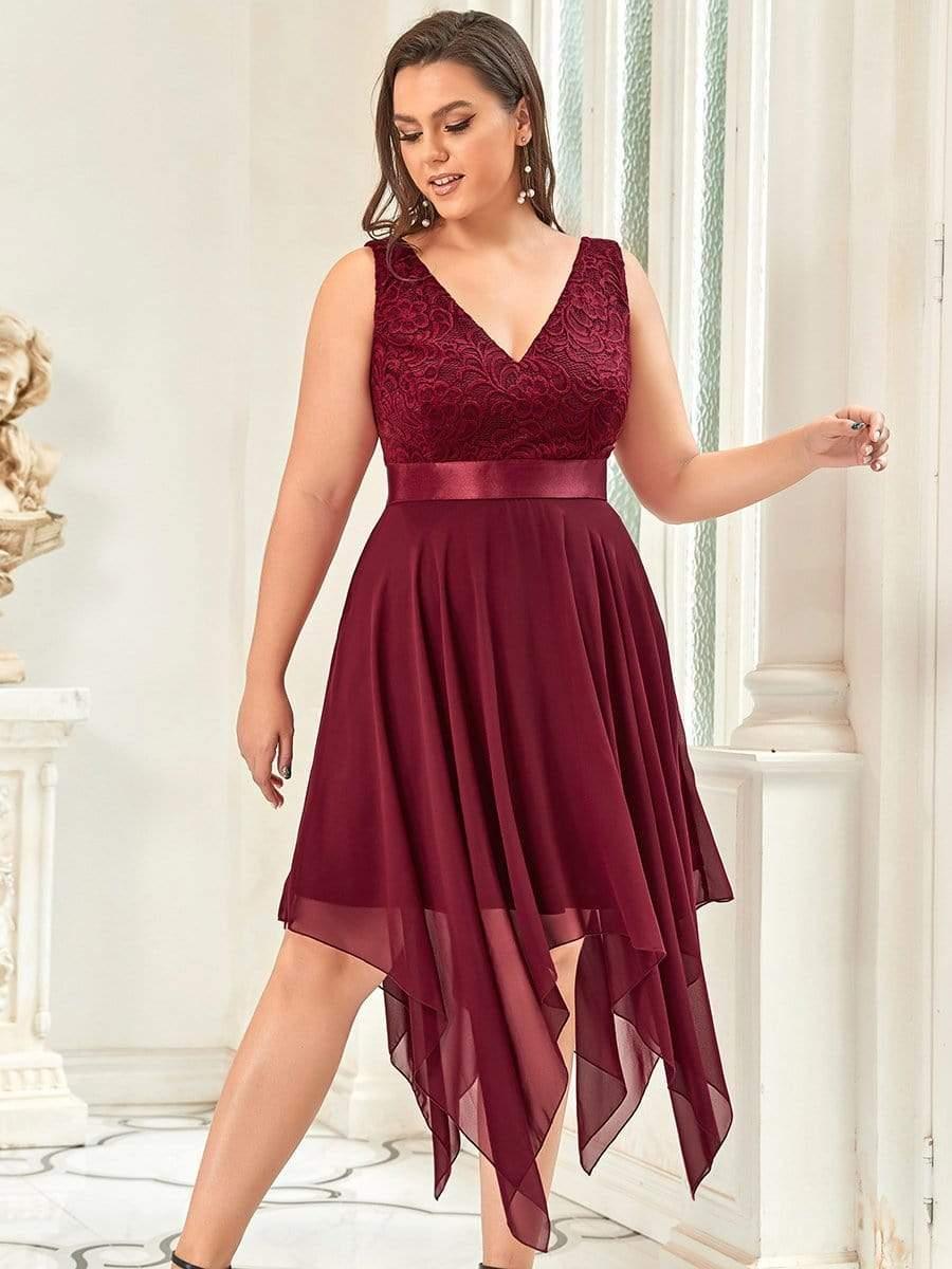pretty COSTA|Plus Size Stunning V Neck Lace & Chiffon Prom Dress for Women (Final Sale)