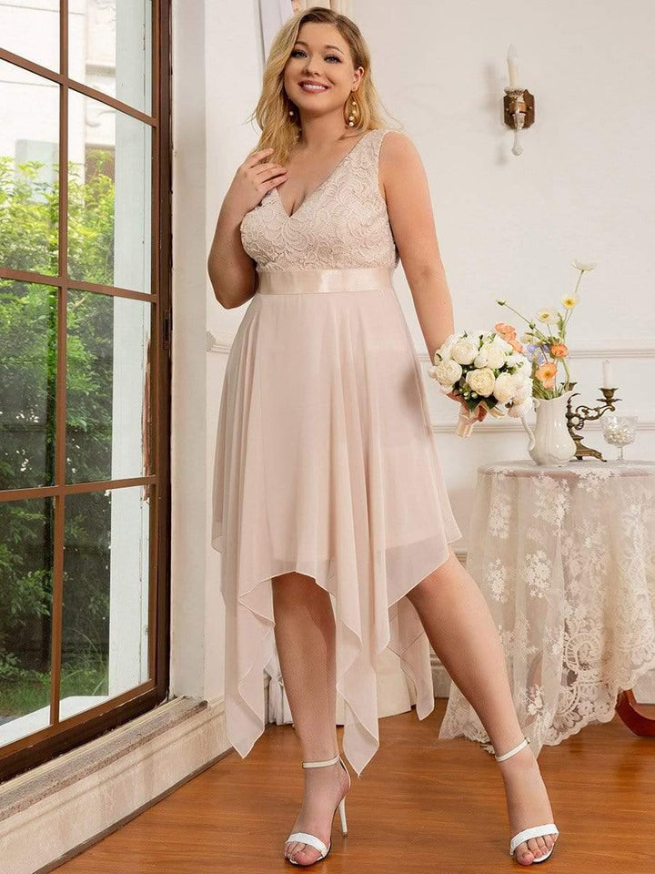 pretty COSTA|Plus Size Stunning V Neck Lace & Chiffon Prom Dress for Women (Final Sale)