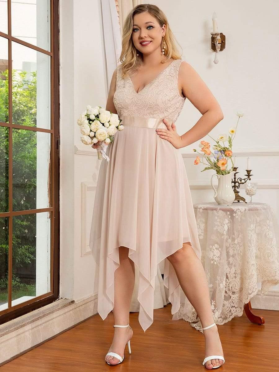 pretty COSTA|Plus Size Stunning V Neck Lace & Chiffon Prom Dress for Women (Final Sale)