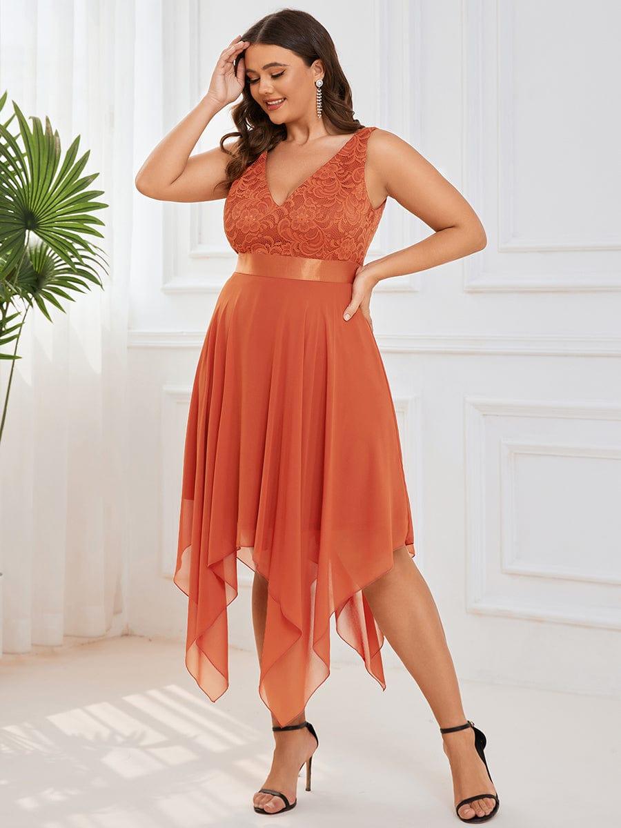 pretty COSTA|Plus Size Stunning V Neck Lace & Chiffon Prom Dress for Women (Final Sale)