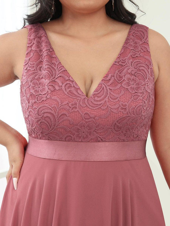 pretty COSTA|Plus Size Stunning V Neck Lace & Chiffon Prom Dress for Women (Final Sale)