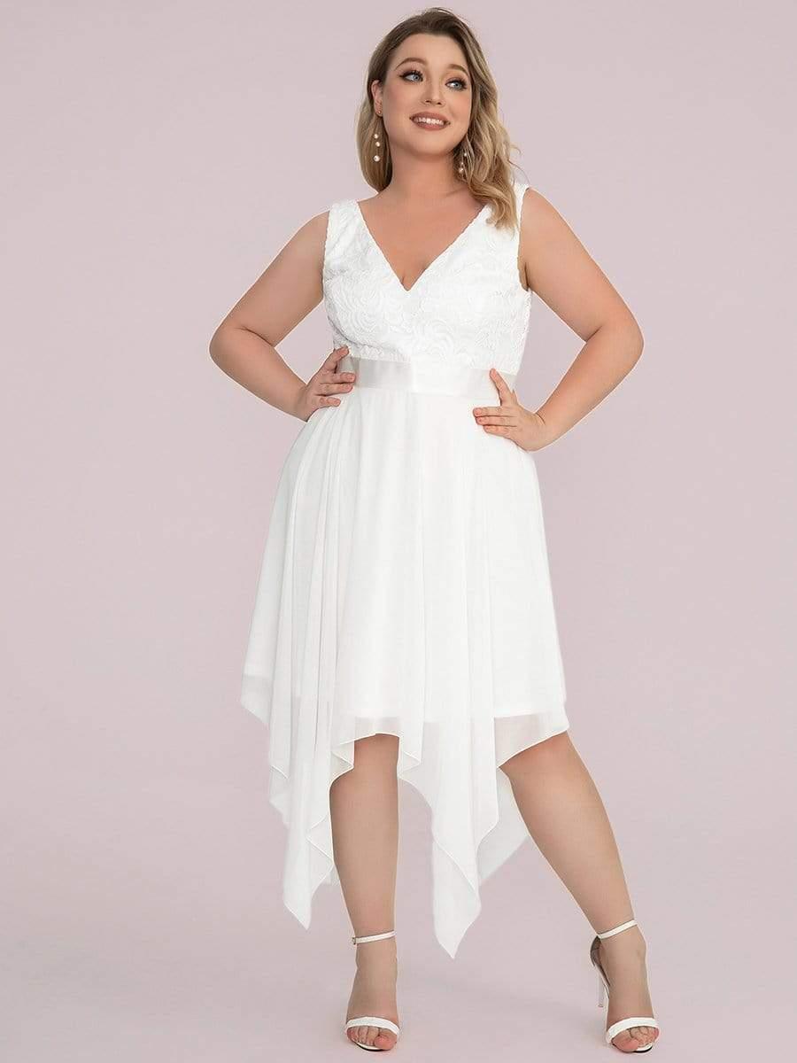 pretty COSTA|Plus Size Stunning V Neck Lace & Chiffon Prom Dress for Women (Final Sale)