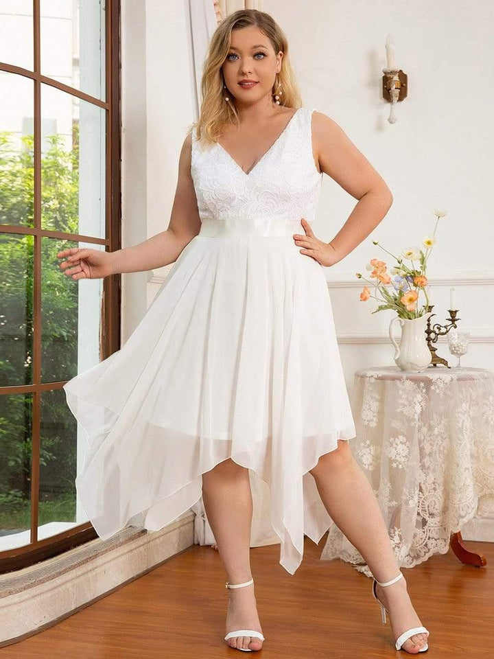 pretty COSTA|Plus Size Stunning V Neck Lace & Chiffon Prom Dress for Women (Final Sale)