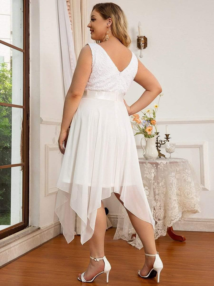 pretty COSTA|Plus Size Stunning V Neck Lace & Chiffon Prom Dress for Women (Final Sale)