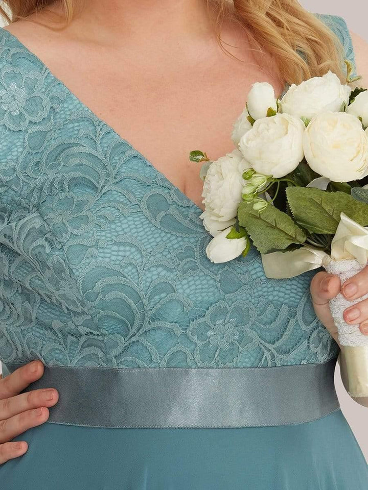 pretty COSTA|Plus Size Stunning V Neck Lace & Chiffon Prom Dress for Women (Final Sale)