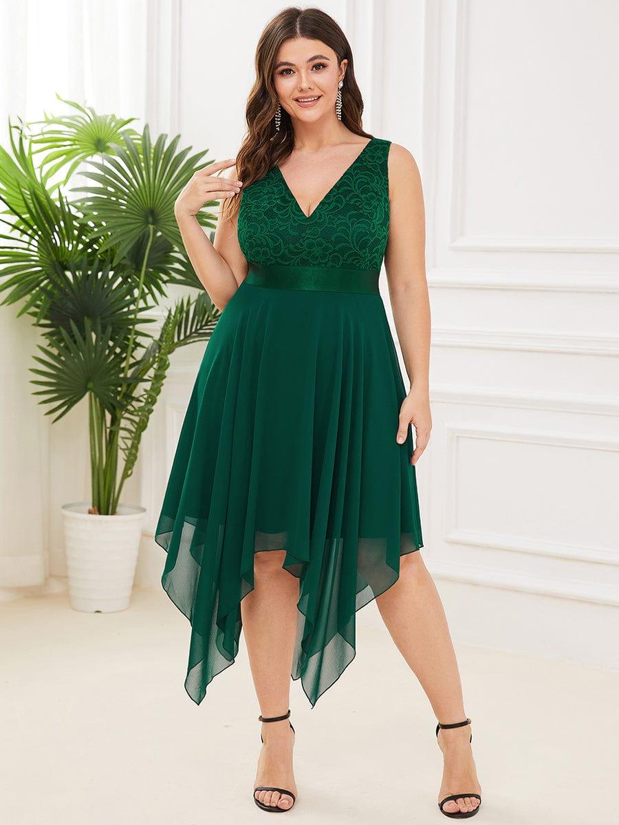 pretty COSTA|Plus Size Stunning V Neck Lace & Chiffon Prom Dress for Women (Final Sale)