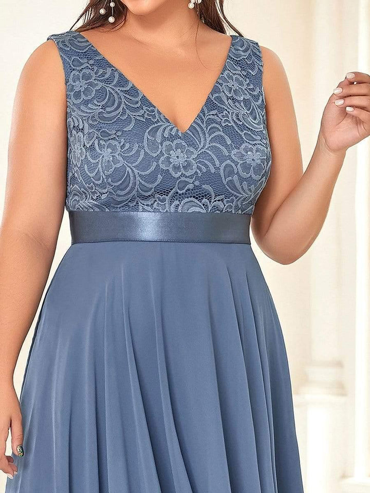 pretty COSTA|Plus Size Stunning V Neck Lace & Chiffon Prom Dress for Women