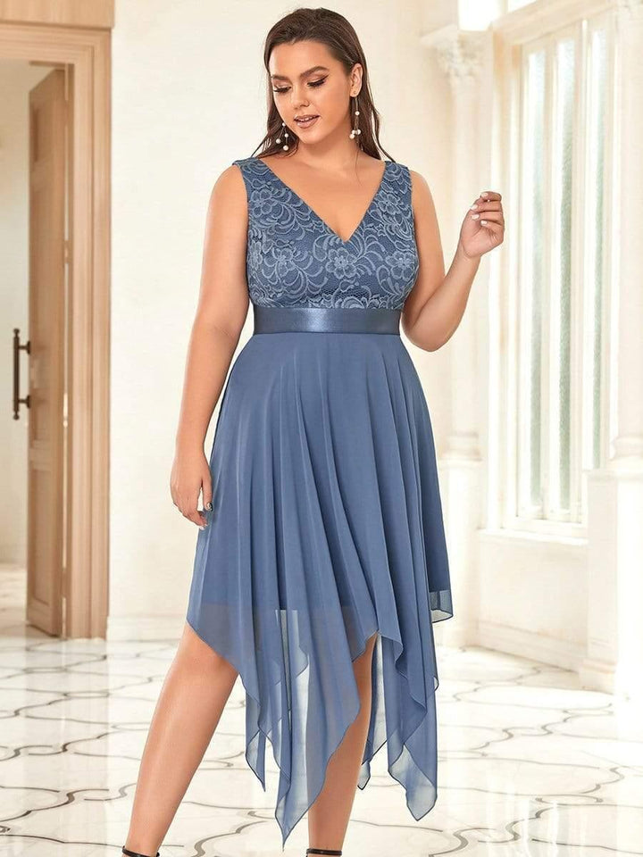 pretty COSTA|Plus Size Stunning V Neck Lace & Chiffon Prom Dress for Women (Final Sale)