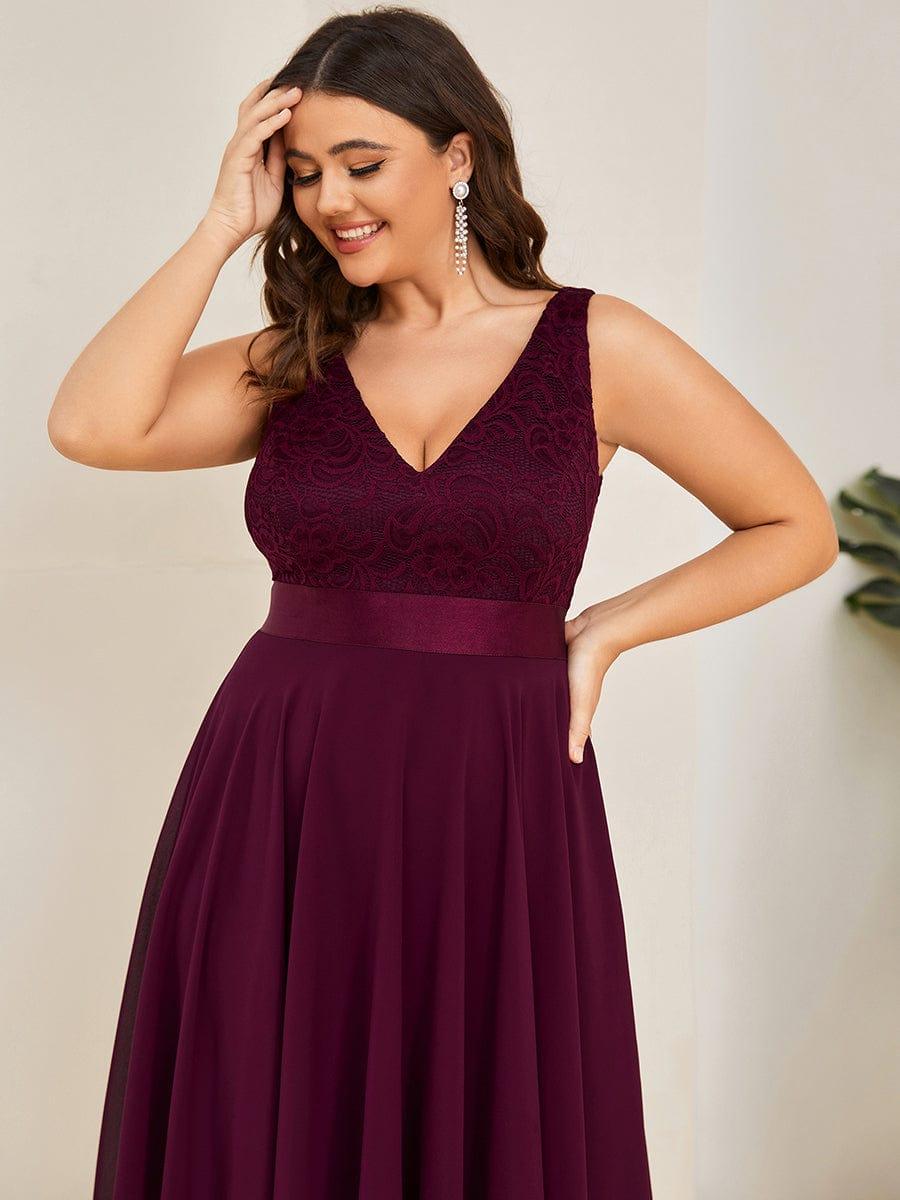 pretty COSTA|Plus Size Stunning V Neck Lace & Chiffon Prom Dress for Women (Final Sale)