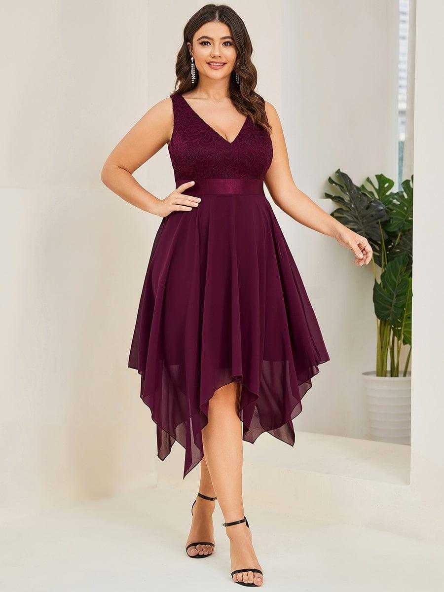 pretty COSTA|Plus Size Stunning V Neck Lace & Chiffon Prom Dress for Women (Final Sale)