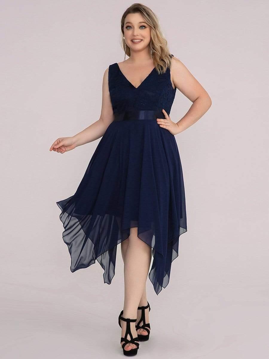 pretty COSTA|Plus Size Stunning V Neck Lace & Chiffon Prom Dress for Women (Final Sale)
