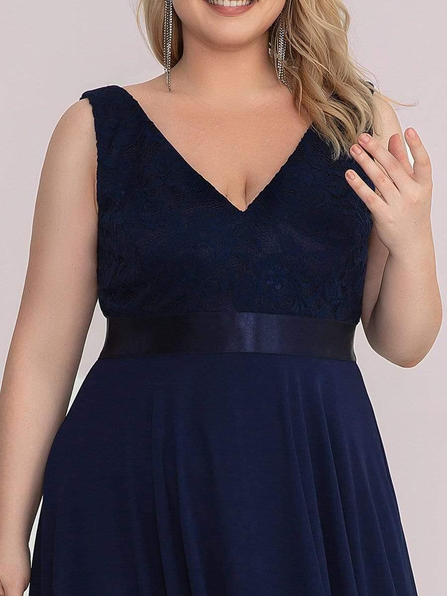 pretty COSTA|Plus Size Stunning V Neck Lace & Chiffon Prom Dress for Women