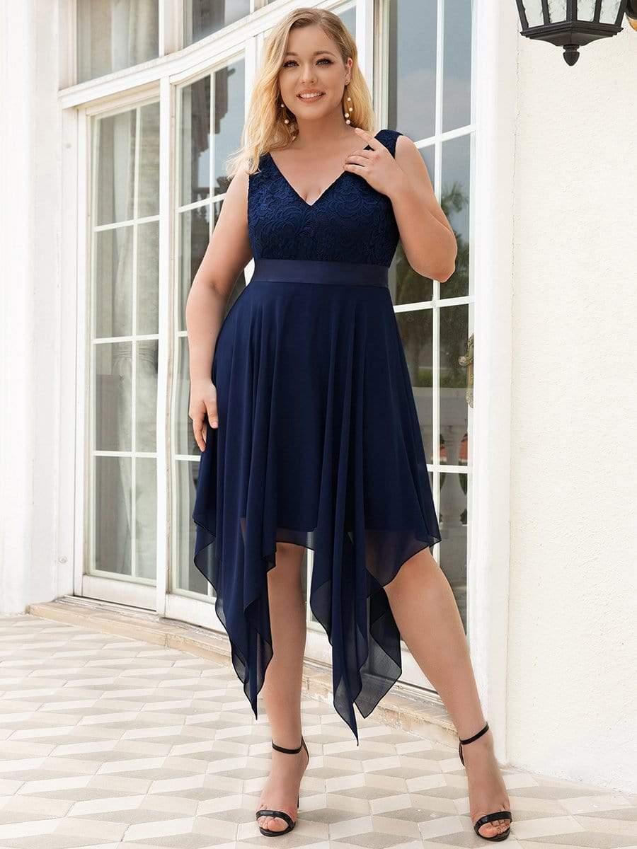 pretty COSTA|Plus Size Stunning V Neck Lace & Chiffon Prom Dress for Women (Final Sale)