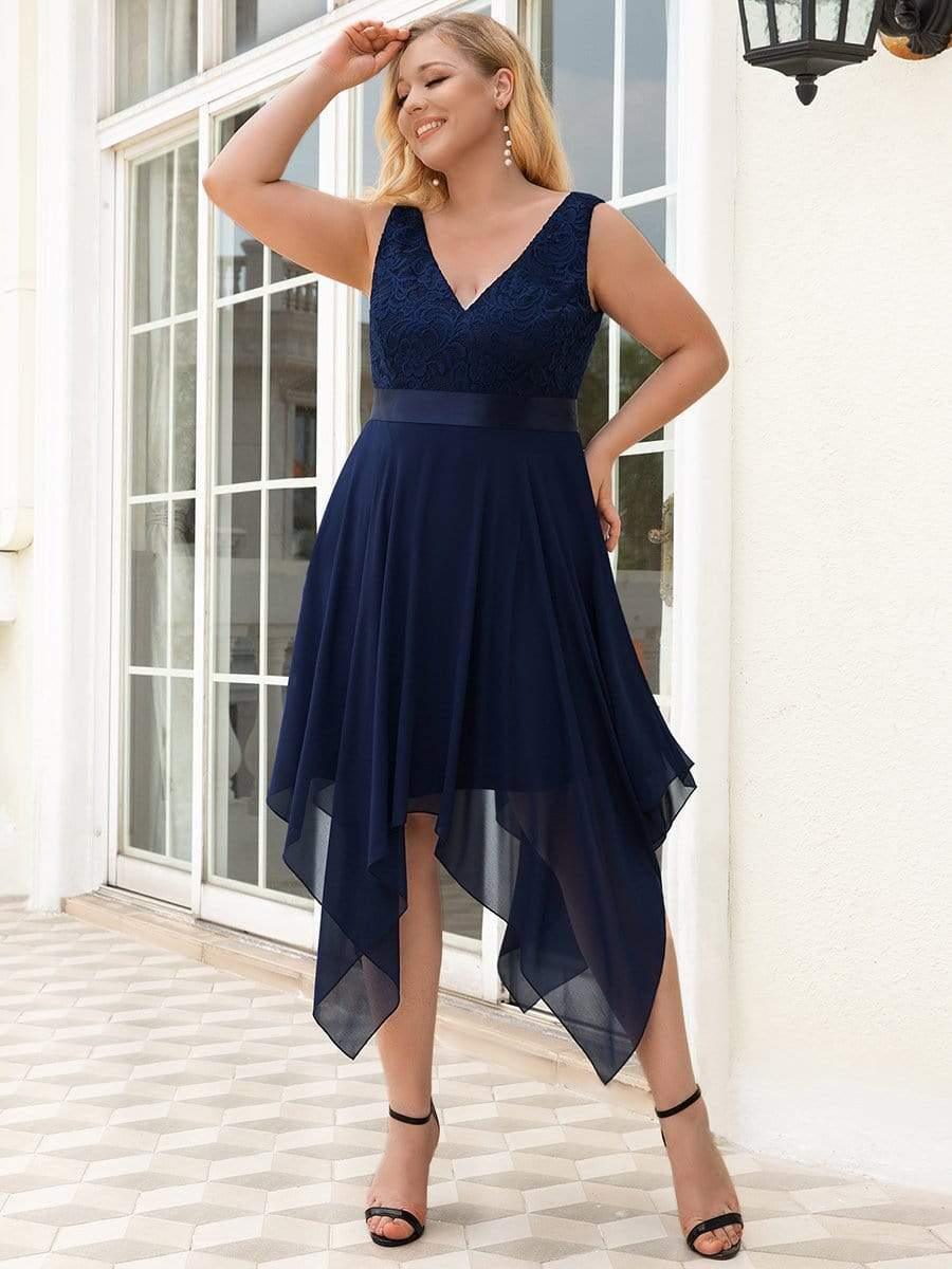 pretty COSTA|Plus Size Stunning V Neck Lace & Chiffon Prom Dress for Women (Final Sale)