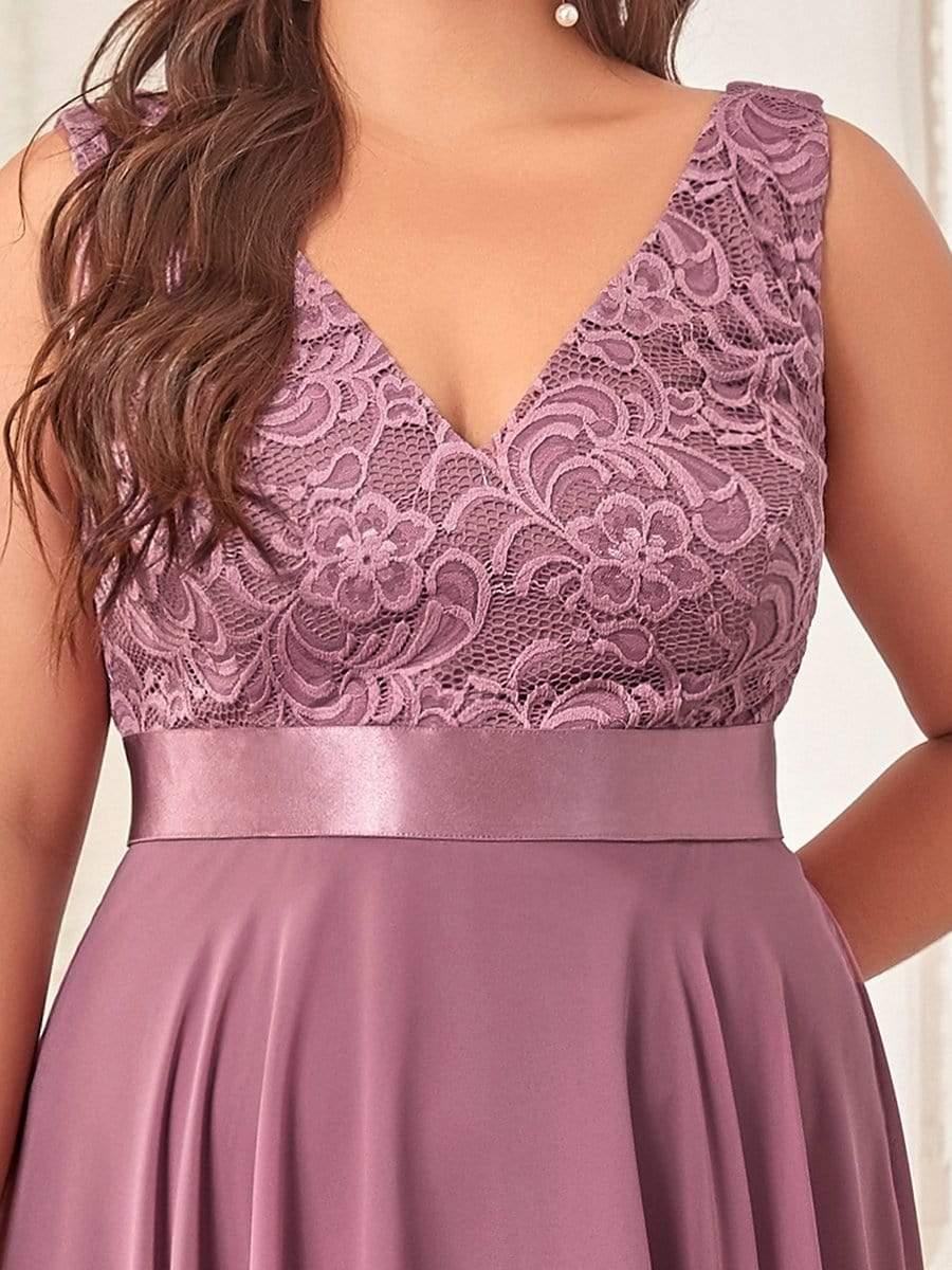 pretty COSTA|Plus Size Stunning V Neck Lace & Chiffon Prom Dress for Women (Final Sale)