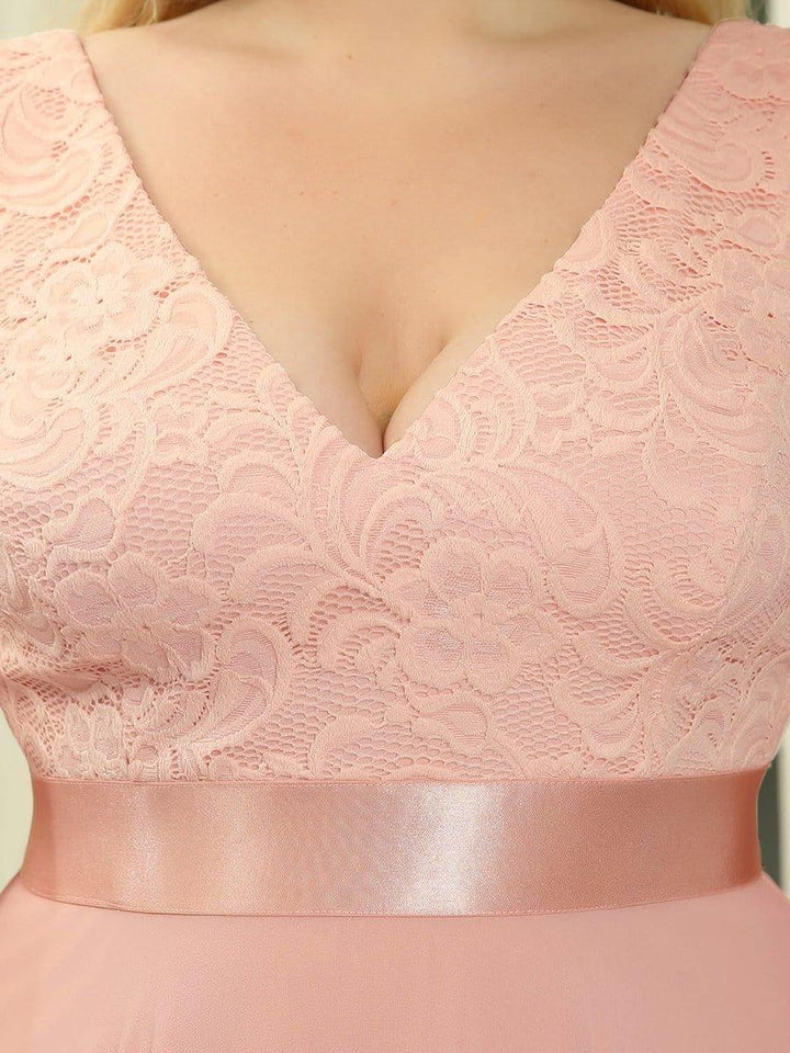 pretty COSTA|Plus Size Stunning V Neck Lace & Chiffon Prom Dress for Women (Final Sale)