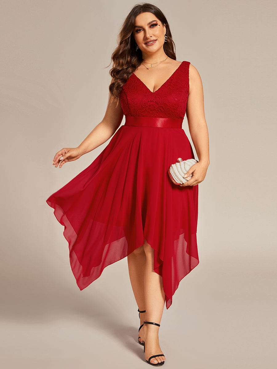 pretty COSTA|Plus Size Stunning V Neck Lace & Chiffon Prom Dress for Women (Final Sale)