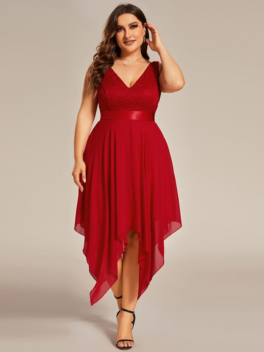 pretty COSTA|Plus Size Stunning V Neck Lace & Chiffon Prom Dress for Women (Final Sale)