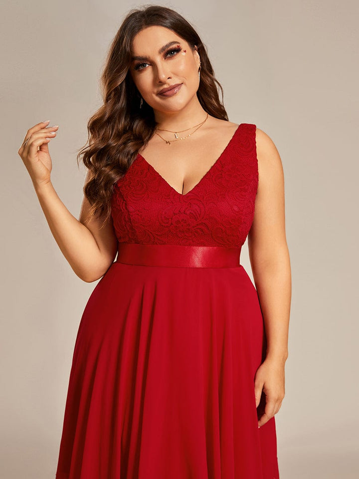 pretty COSTA|Plus Size Stunning V Neck Lace & Chiffon Prom Dress for Women (Final Sale)