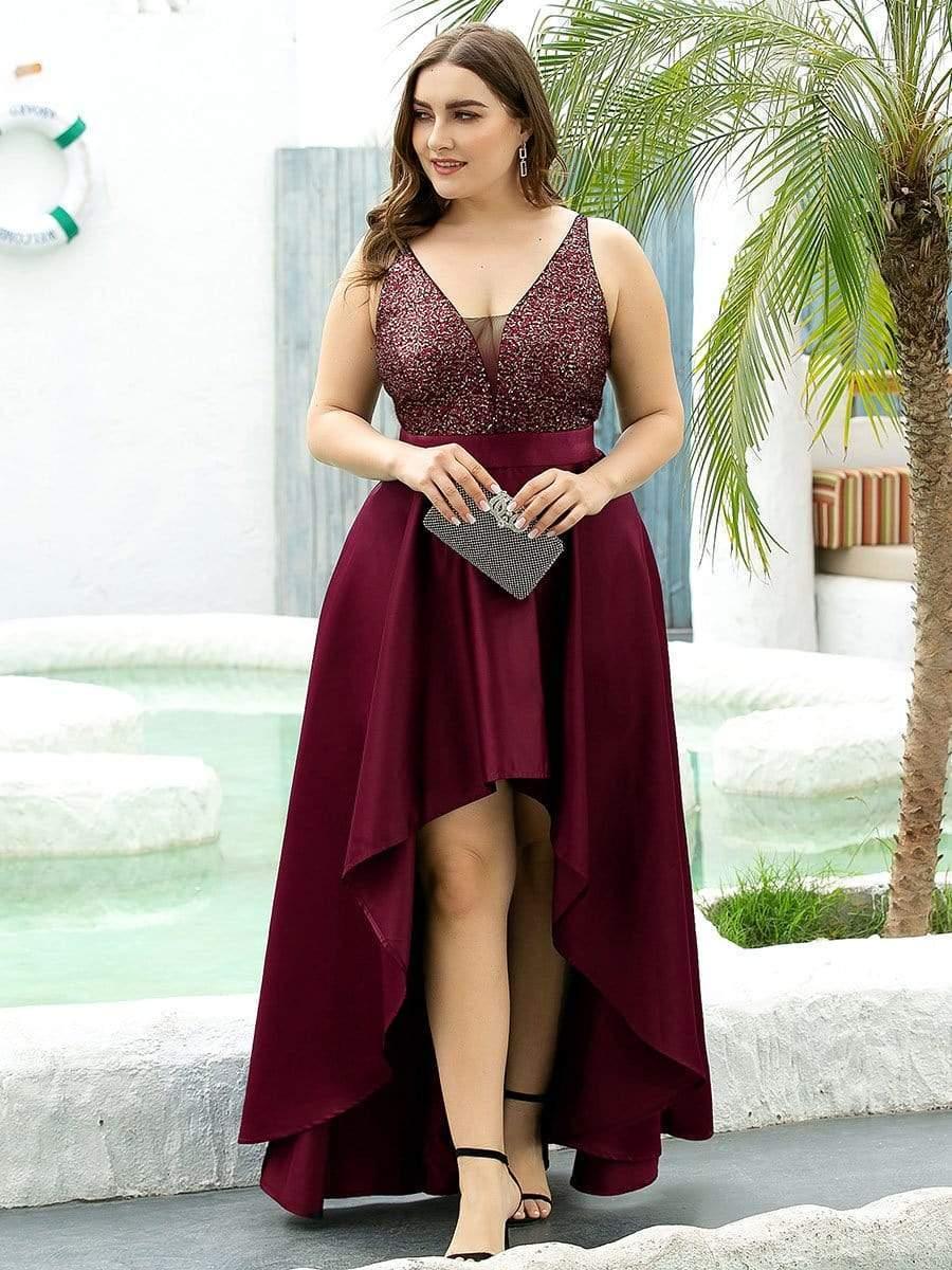 pretty ALYNA|Sparkly Plus Size Prom Dresses for Women with Irregular Hem (Final Sale)