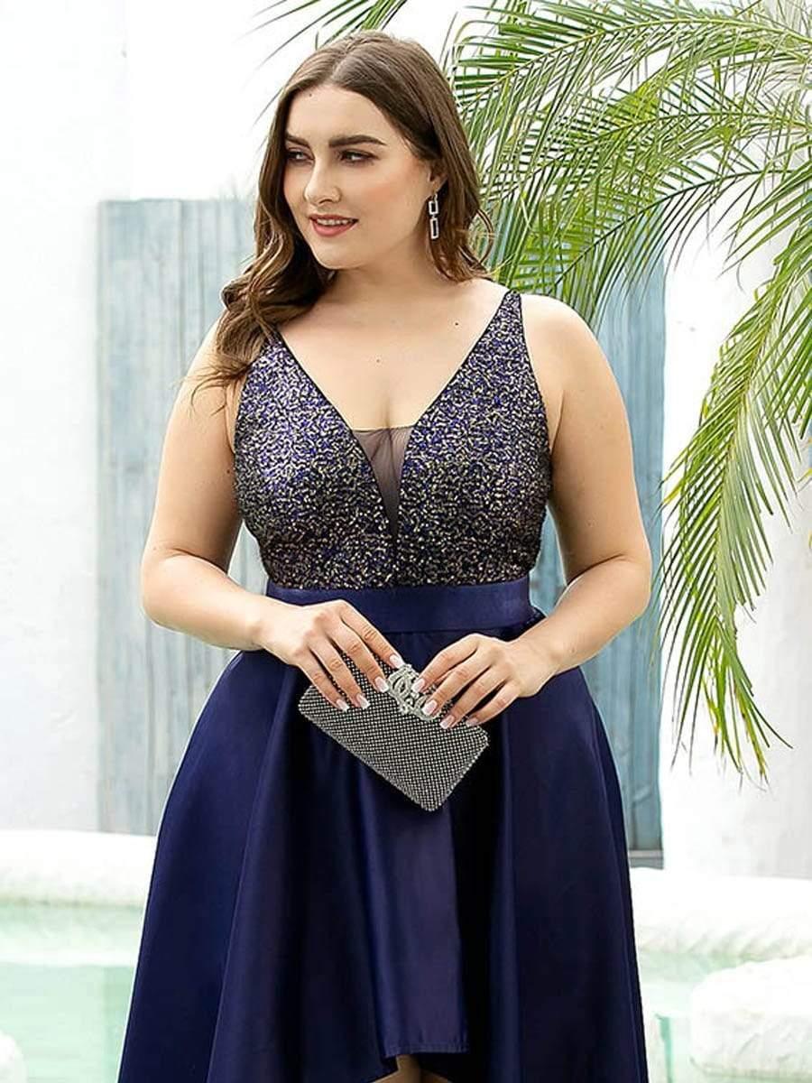 pretty ALYNA|Sparkly Plus Size Prom Dresses for Women with Irregular Hem (Final Sale)