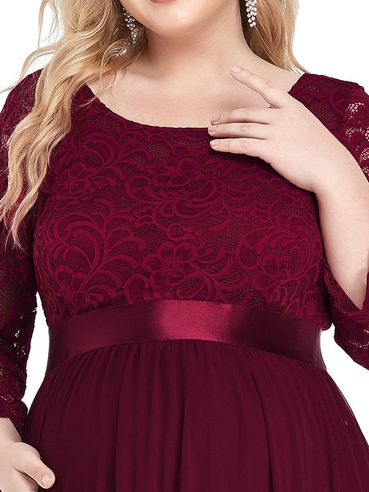 pretty KALANI|3/4 Sleeve Lace Floor Length Plus Size Maternity Dress