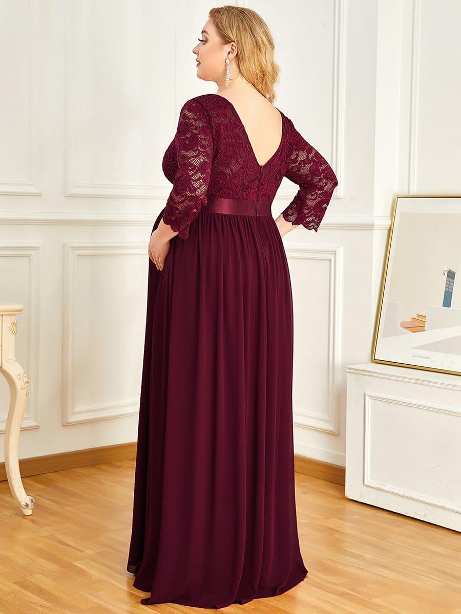 pretty KALANI|3/4 Sleeve Lace Floor Length Plus Size Maternity Dress