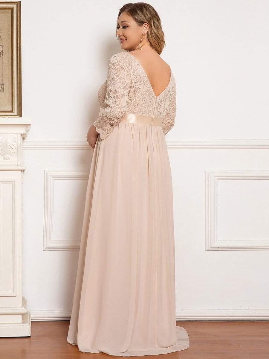 pretty KALANI|3/4 Sleeve Lace Floor Length Plus Size Maternity Dress