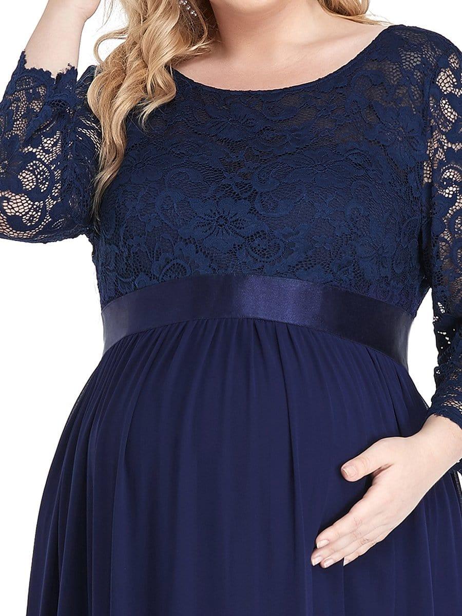 pretty KALANI|3/4 Sleeve Lace Floor Length Plus Size Maternity Dress