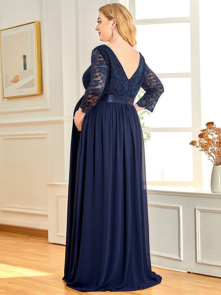 pretty KALANI|3/4 Sleeve Lace Floor Length Plus Size Maternity Dress