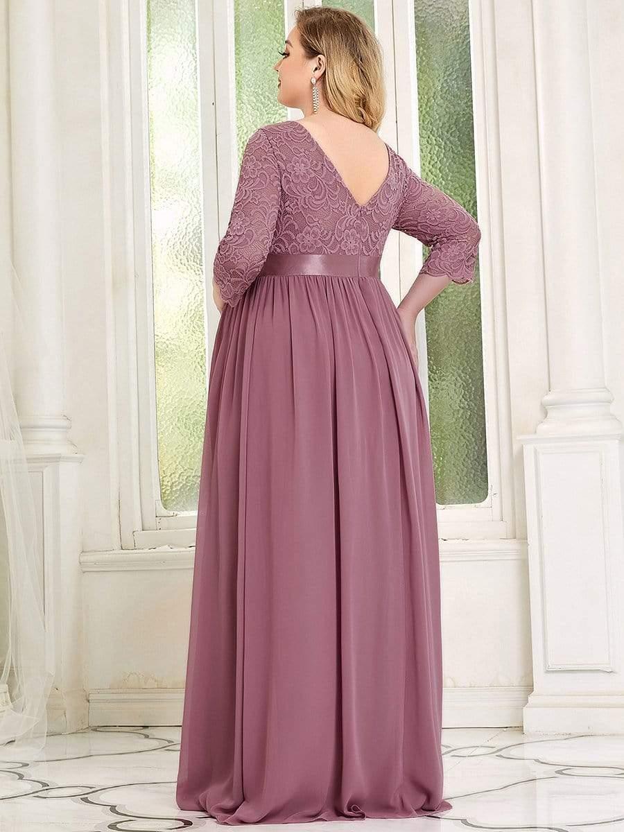 pretty KALANI|3/4 Sleeve Lace Floor Length Plus Size Maternity Dress